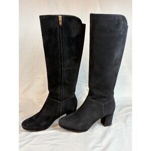 Clarks Elda Pearl Black Suede Tall Knee High Block Heel Boots Womens 7.5 M 38
